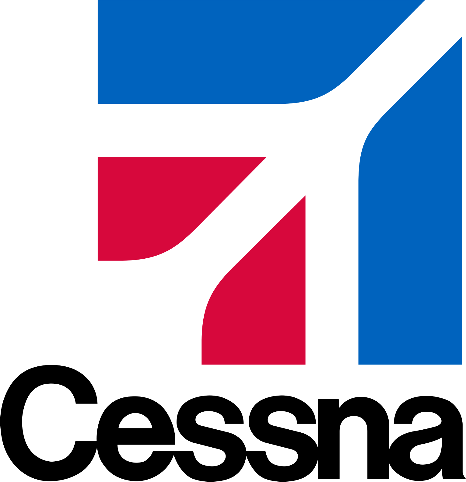 Cessna logo featuring a bold geometric airplane tail design in red, blue, and black