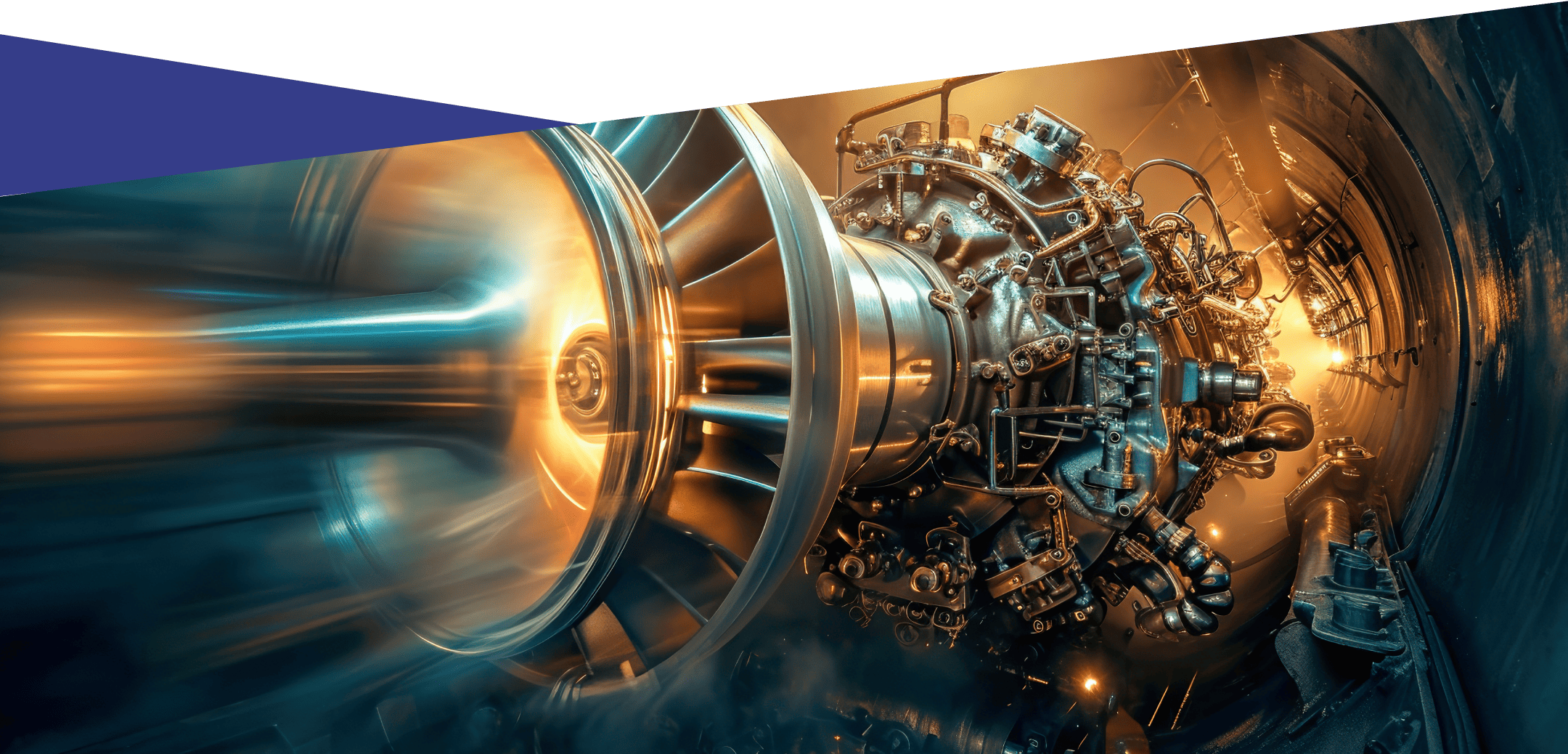 Artistic rendering of a glowing jet engine in operation with visible turbine blades