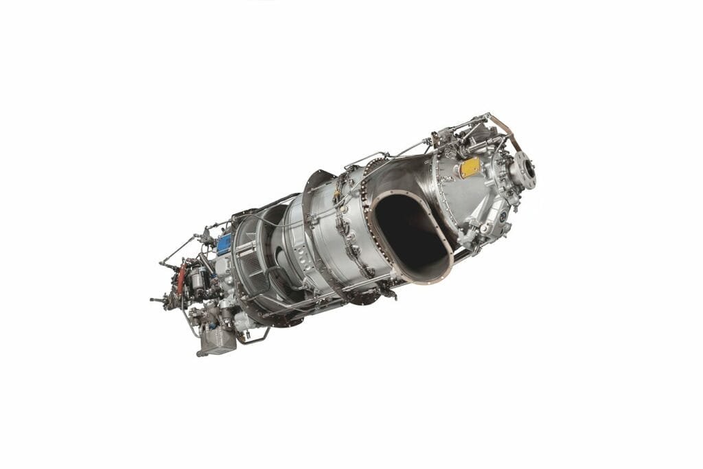 Pratt & Whitney PT6 turboprop engine isolated on a white background, showcasing its reverse-flow design, compact structure, and intricate mechanical systems widely recognized for reliability and performance in aviation.