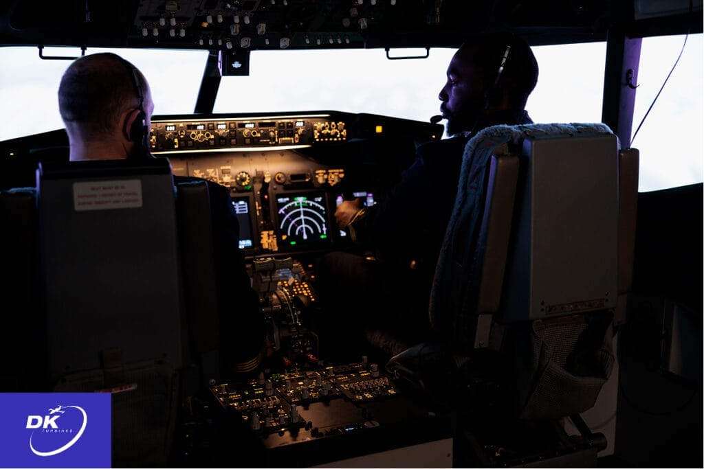 Two pilots in an aircraft cockpit conducting pre-flight checks and turbine engine testing, emphasizing the importance of engine reliability and performance for safe and efficient flight operation.