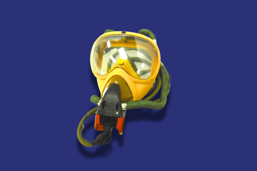 Close-up of sturdy high-quality airplane oxygen mask
